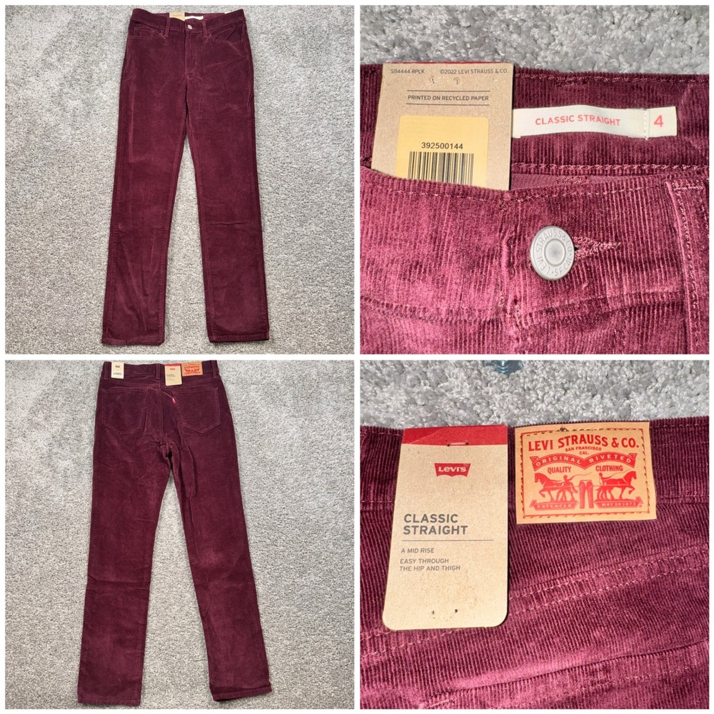 Levi's Classic Straight Pants Womens Stretch Corduroy Burgundy Size 4 NEW